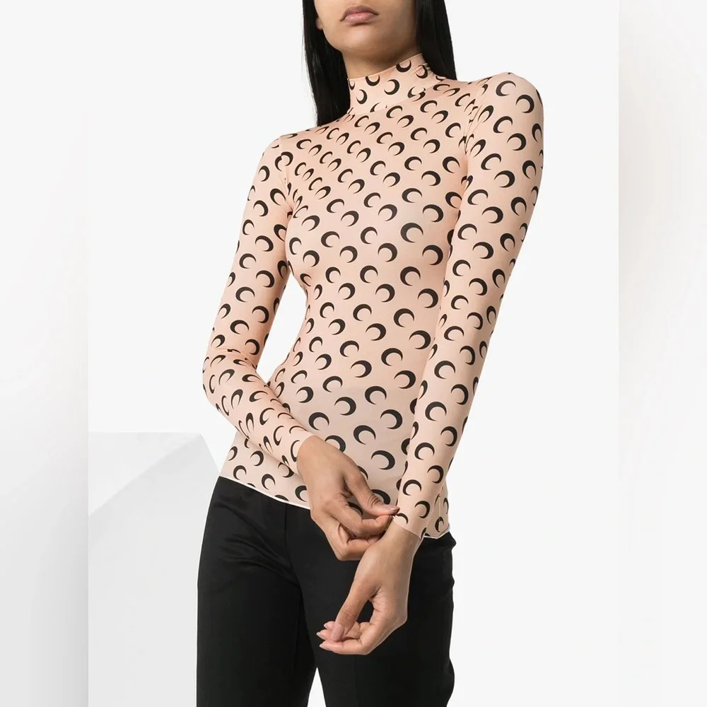 MARINE SERRE β’ Moon Print Turtleneck Second Skin Top - Picture 1 of 16